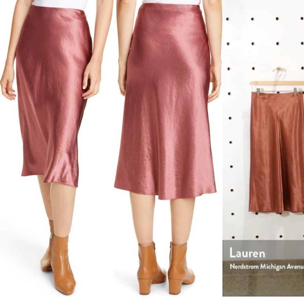 Vince satin slip midi skirt in rosewood Size M